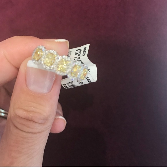 Fancy Yellow 5 Natural Diamond Eternity Ring Oval Cut 18K White Gold, Size 6 - Picture 12 of 16